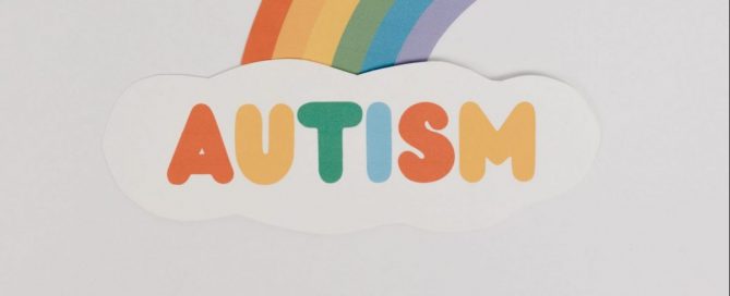 "Autismo" escrito em inglês e com letras coloridas.